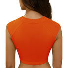 Back of the Orange ribbed swim crop top on a white background
