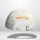 White JE Swim baseball cap with "Bring Cash" embroidered in orange.