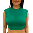 back of the Green swim crop top on a white background