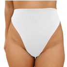 front of the Green high-waisted bikini bottom on a white background