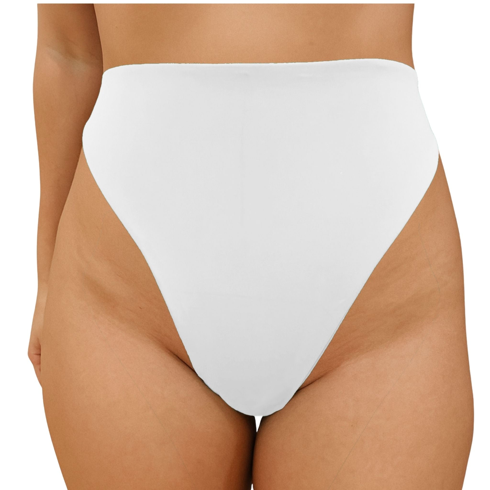 front of the Green high-waisted bikini bottom on a white background