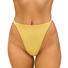 front view of a Yellow g-string bikini bottom on a white background