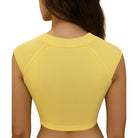 Back of the yellow ribbed swim crop top on a white background